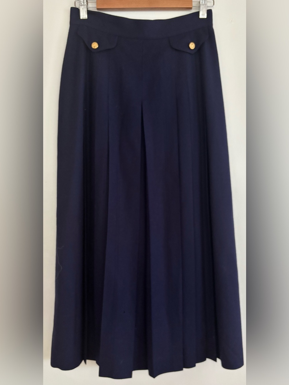 Vintage David Brooks Navy Pleated Wool Skirt Sz 10 Fits Like Modern 6 Navy